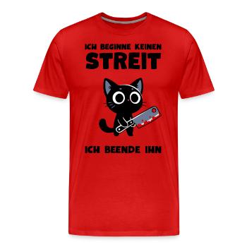 Katze mit Messer – Ich beende jeden Streit - Männer Premium Bio T-Shirt - Rot - Vorne - Damien (186cm)