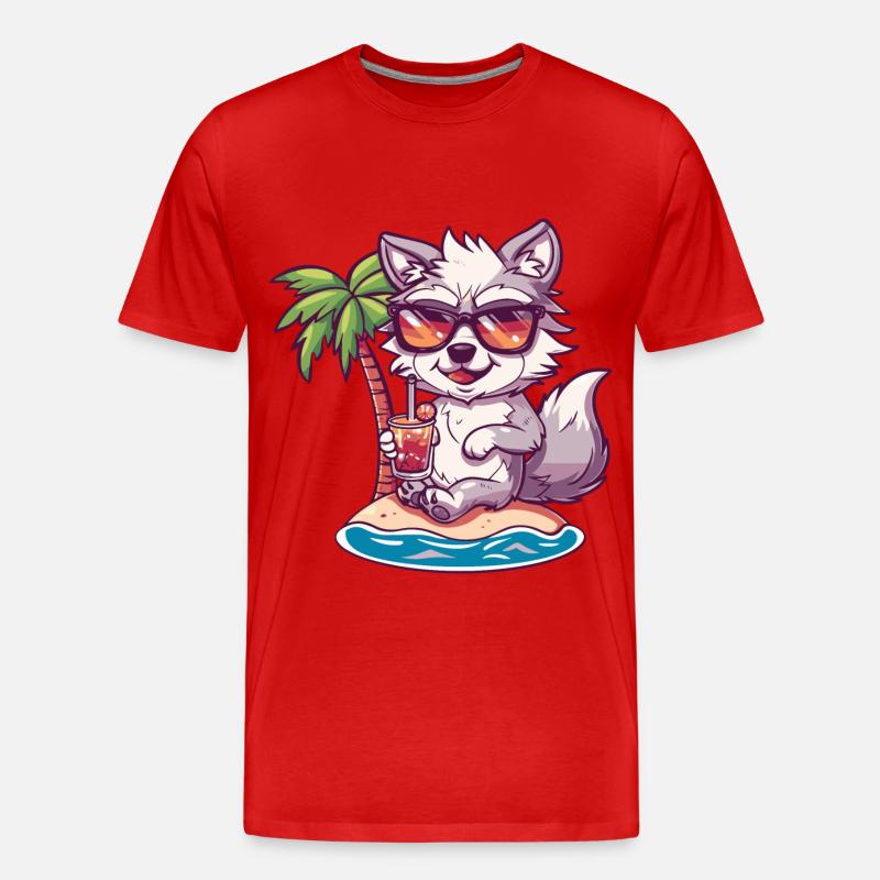 Wolf Summer Beach Comic - Men's Premium Organic T-Shirt - red