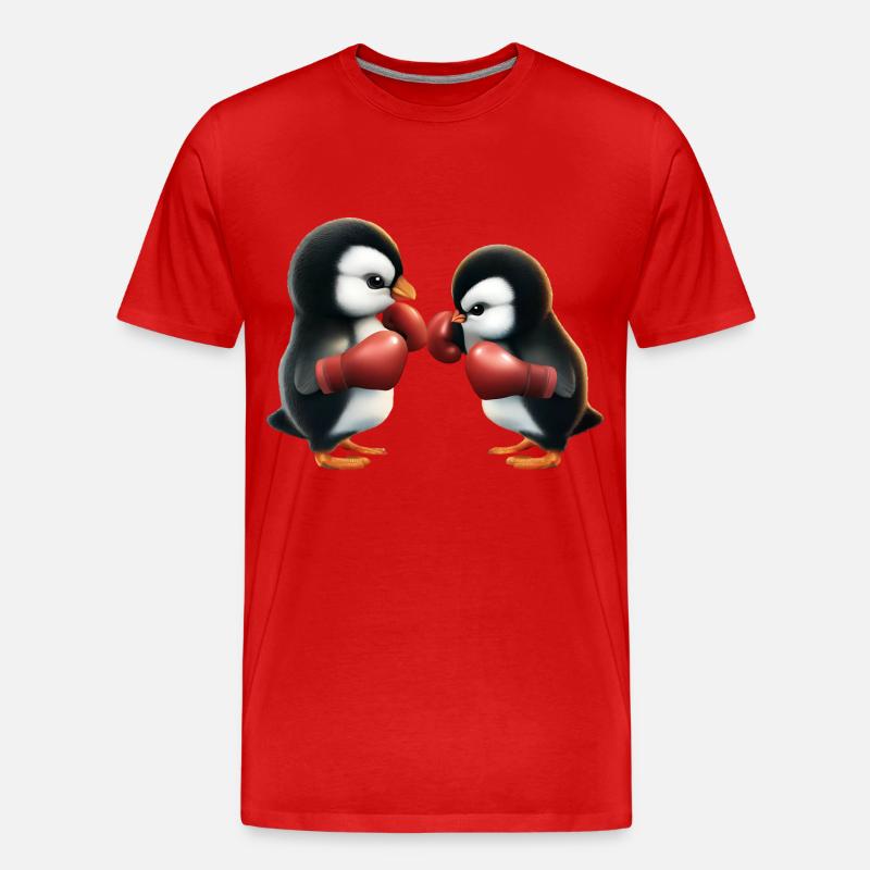 Pinguin Boxkampf - Männer Premium Bio T-Shirt - Rot
