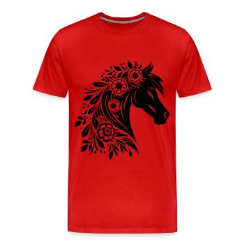 Pferdekopf Blumen - Männer Premium Bio T-Shirt - Rot - Vorne - Damien (186cm)