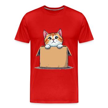 Cat Sitting in Cardboard Package Funny Humor Typical - Men's Premium Organic T-Shirt - red - Front - Damien (186cm)