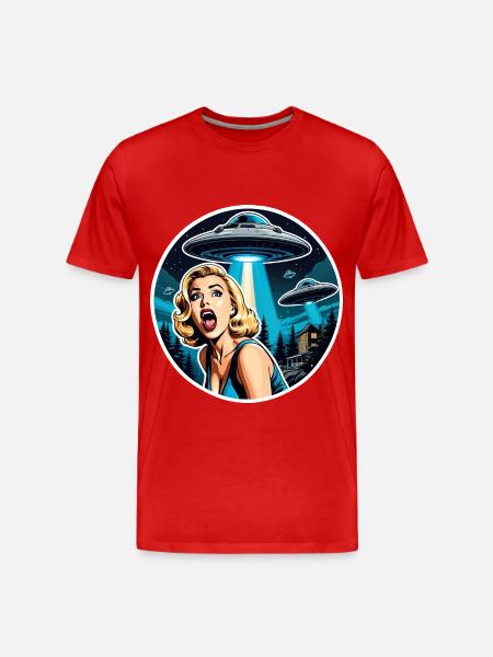 Alien Invasion Scene - Men's Premium Organic T-Shirt - red