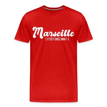 marseille chez moi cadeau humour Marseille homme - T-shirt bio Premium Homme - rouge - Devant - Damien (186cm)