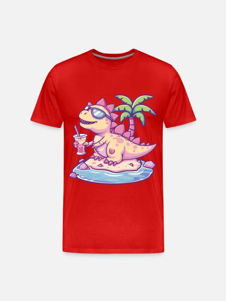 Dinosaur stegosaurus island palm tree - Men's Premium Organic T-Shirt - red