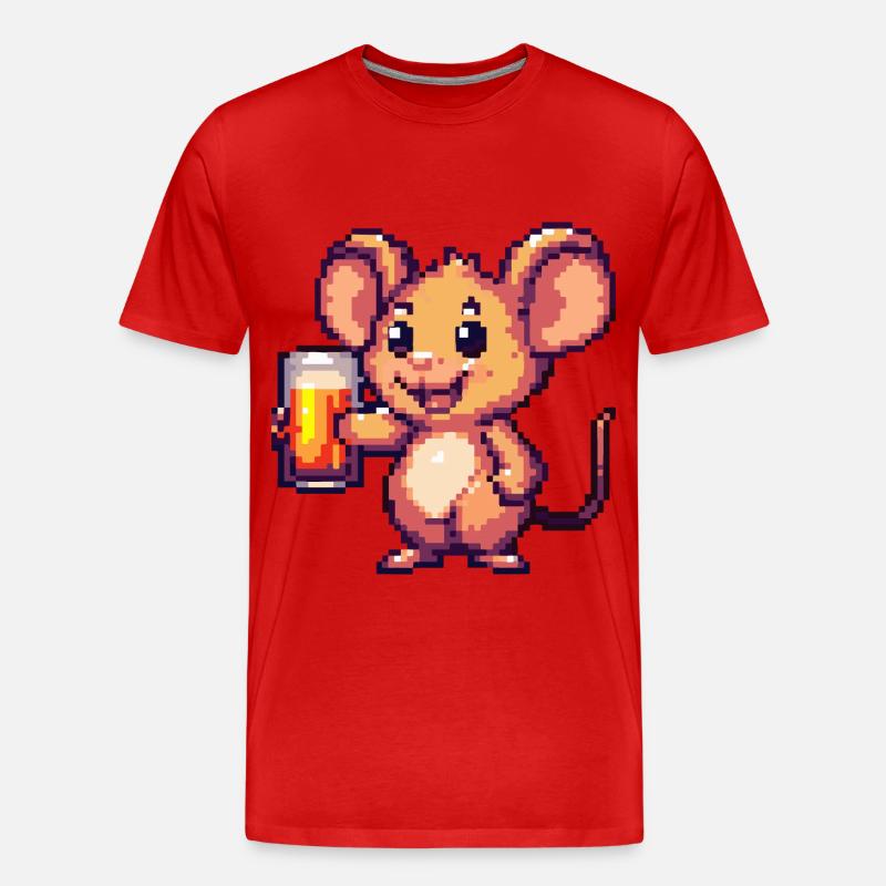Maus Pixel Bier - Männer Premium Bio T-Shirt - Rot