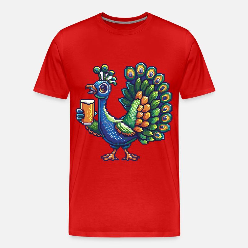 Pfau Vogel Pixel Bier - Männer Premium Bio T-Shirt - Rot