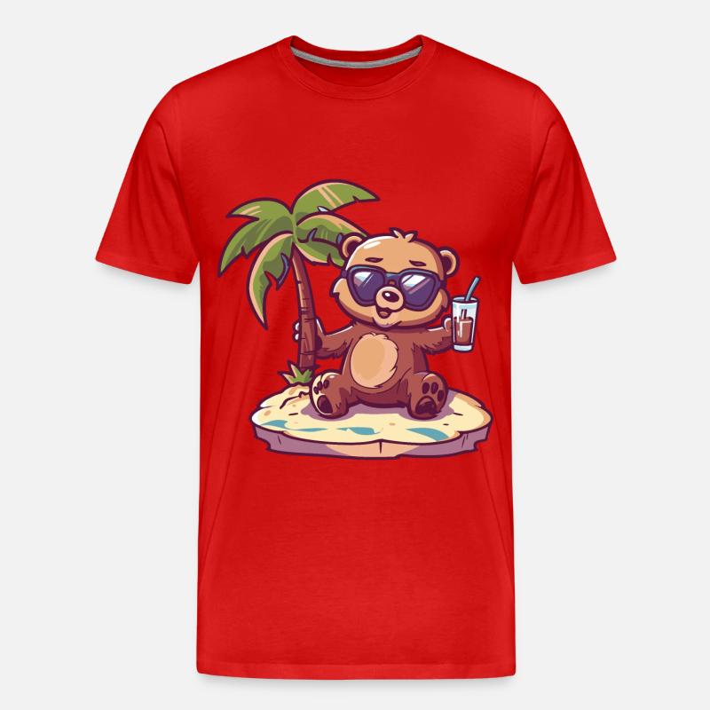Bär Sommer Strand Comic - Männer Premium Bio T-Shirt - Rot