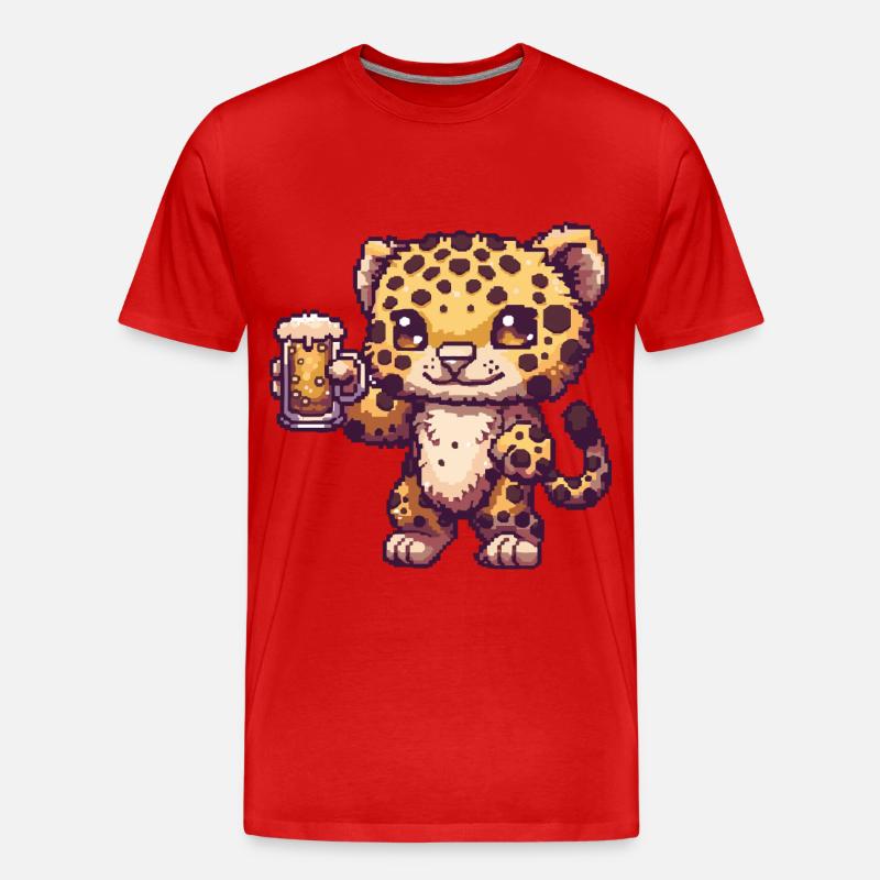 Leopard Bier Pixel - Männer Premium Bio T-Shirt - Rot