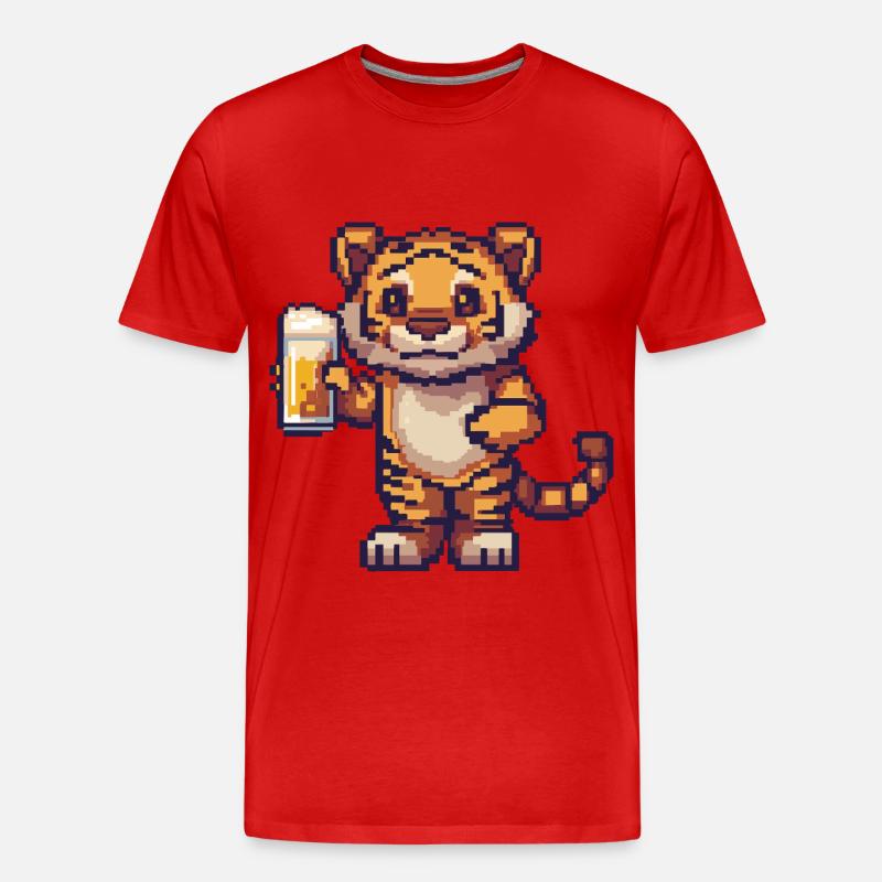 Tiger Pixel Bier - Männer Premium Bio T-Shirt - Rot