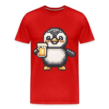 Penguin Beer Pixel - Men's Premium Organic T-Shirt - red - Front - Damien (186cm)