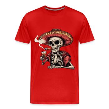 Squelette Crâne Crâne Cigare Liqueur - T-shirt bio Premium Homme - rouge - Devant - Damien (186cm)