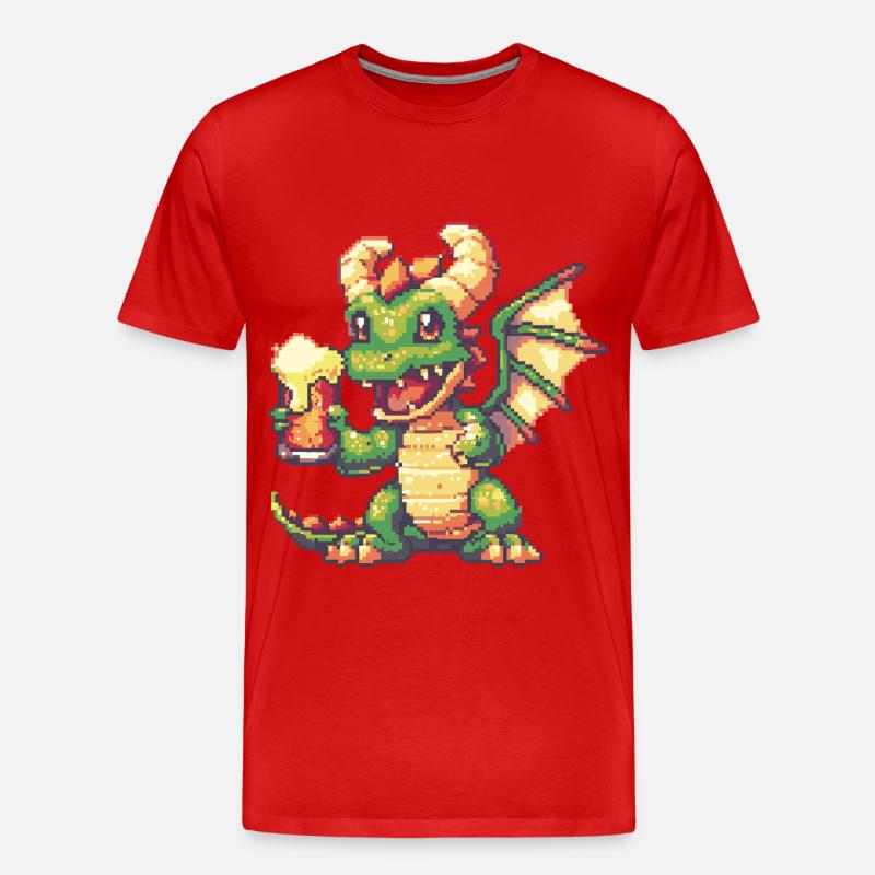Drache Pixel Bier - Männer Premium Bio T-Shirt - Rot