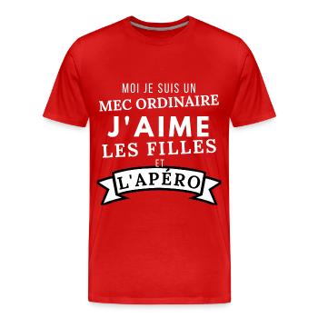 humour j'aime les filles et l'apéro citation drôle - T-shirt bio Premium Homme - rouge - Devant - Damien (186cm)