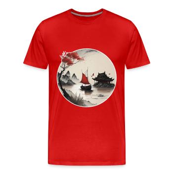 Paysage asiatique - T-shirt bio Premium Homme - rouge - Devant - Damien (186cm)