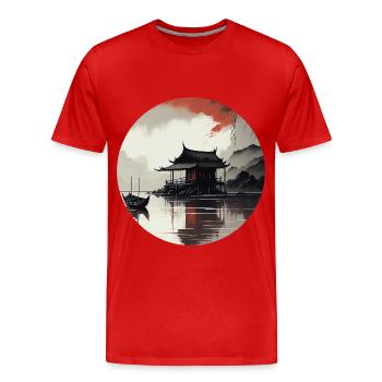 Paysage asiatique - T-shirt bio Premium Homme - rouge - Devant - Damien (186cm)