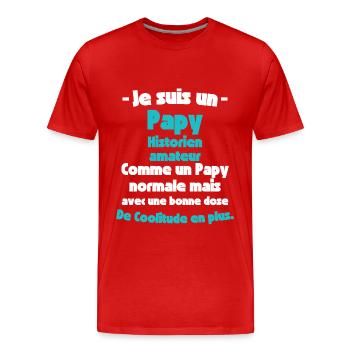 Papy Historien Amateur, Gardien des Récits Passés - T-shirt bio Premium Homme - rouge - Devant - Damien (186cm)