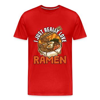 J’adore vraiment les ramen - T-shirt bio Premium Homme - rouge - Devant - Damien (186cm)