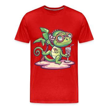 Chameleon Summer Vacation - Men's Premium Organic T-Shirt - red - Front - Damien (186cm)