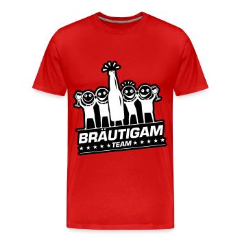 Team Bräutigam Polterhochzeit - Männer Premium Bio T-Shirt - Rot - Vorne - Damien (186cm)