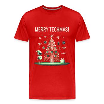 Fröhliche Techmas - Roboter und Schaltkreis-Weihna - Männer Premium Bio T-Shirt - Rot - Vorne - Damien (186cm)