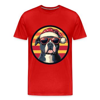 Pit Terrier Dog Christmas Cool - Men's Premium Organic T-Shirt - red - Front - Damien (186cm)