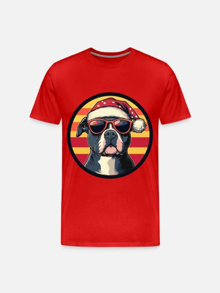 Pit Terrier Dog Christmas Cool - Men's Premium Organic T-Shirt - red