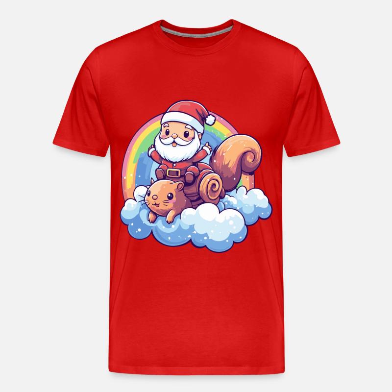 Eichhörnchen Weihnachtsmann Regenbogen - Männer Premium Bio T-Shirt - Rot