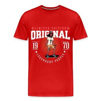 geboren 1970 Vintage Jahrgang 1970 Jesus Design - Männer Premium Bio T-Shirt - Rot - Vorne - Damien (186cm)