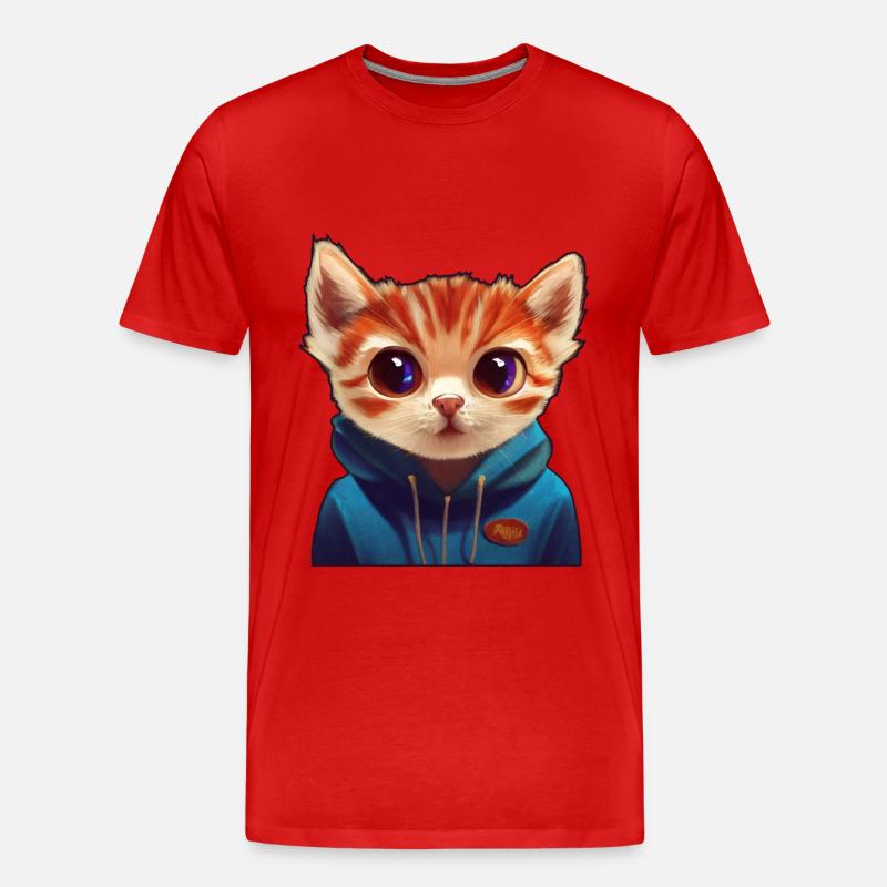Katze mit Pullover - Männer Premium Bio T-Shirt - Rot