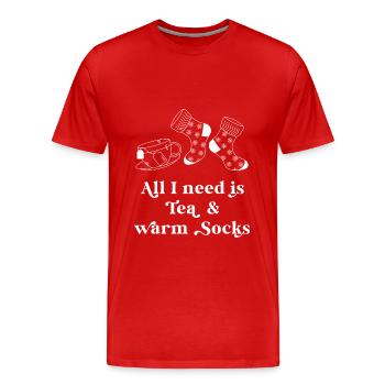 Tea and warm socks - Men's Premium Organic T-Shirt - red - Front - Damien (186cm)