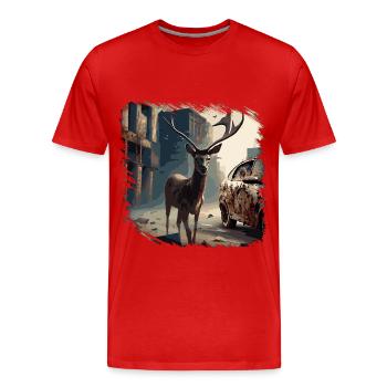Post Apocalypse Cerf - T-shirt bio Premium Homme - rouge - Devant - Damien (186cm)