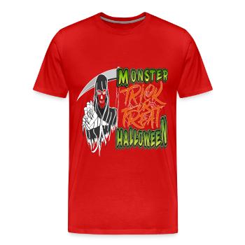 Monster halloween trick or treat - T-shirt bio Premium Homme - rouge - Devant - Damien (186cm)
