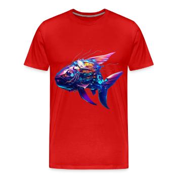 Cyber-Fisch - Männer Premium Bio T-Shirt - Rot - Vorne - Damien (186cm)