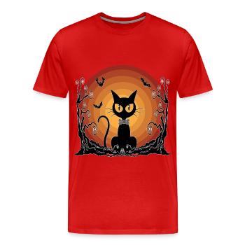 Geheimnisvolle Halloween-Nacht mit Schwarzer Katze - Männer Premium Bio T-Shirt - Rot - Vorne - Damien (186cm)