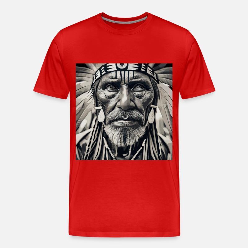 alter Mann mit Federschmuck - Männer Premium Bio T-Shirt - Rot