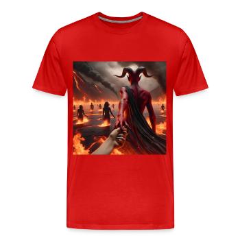 Suivez-moi jusqu’à l’abîme - Pacte du Diable Infernal #02 - T-shirt bio Premium Homme - rouge - Devant - Damien (186cm)