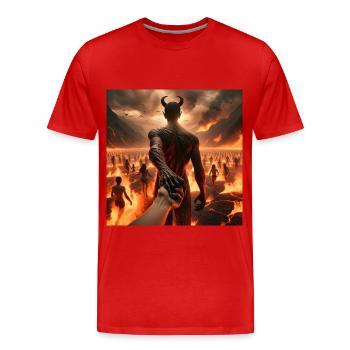 Suivez-moi jusqu’à l’abîme - Pacte du Diable Infernal #03 - T-shirt bio Premium Homme - rouge - Devant - Damien (186cm)