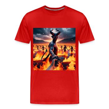 Suivez-moi jusqu’à l’abîme - Pacte du Diable Infernal #05 - T-shirt bio Premium Homme - rouge - Devant - Damien (186cm)