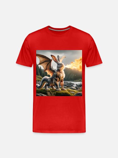 Fire Breathing Bunny Dragon #05 - Men's Premium Organic T-Shirt - red