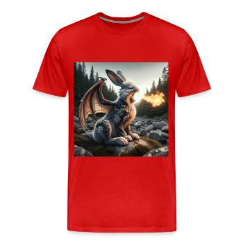 Dragon Lapin Cracheur de Feu #25 - T-shirt bio Premium Homme - rouge - Devant - Damien (186cm)
