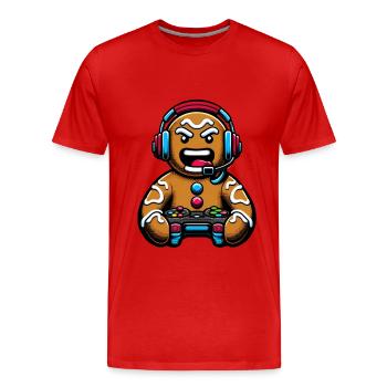 Angry Gingerbread Gamer Christmas Look - Men's Premium Organic T-Shirt - red - Front - Damien (186cm)