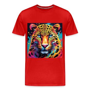 leopard close up - bright and fantastic colors - Men's Premium Organic T-Shirt - red - Front - Damien (186cm)