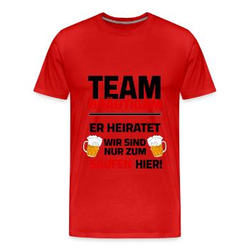 Team Groom - He's getting married, we're drinking - Men's Premium Organic T-Shirt - red - Front - Damien (186cm)