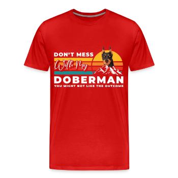 Doberman chien race chien ami - T-shirt bio Premium Homme - rouge - Devant - Damien (186cm)