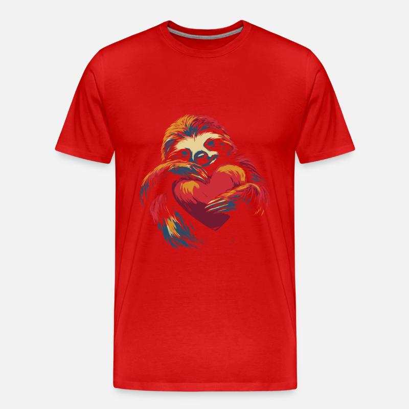Faultier umarmt Herz - Männer Premium Bio T-Shirt - Rot