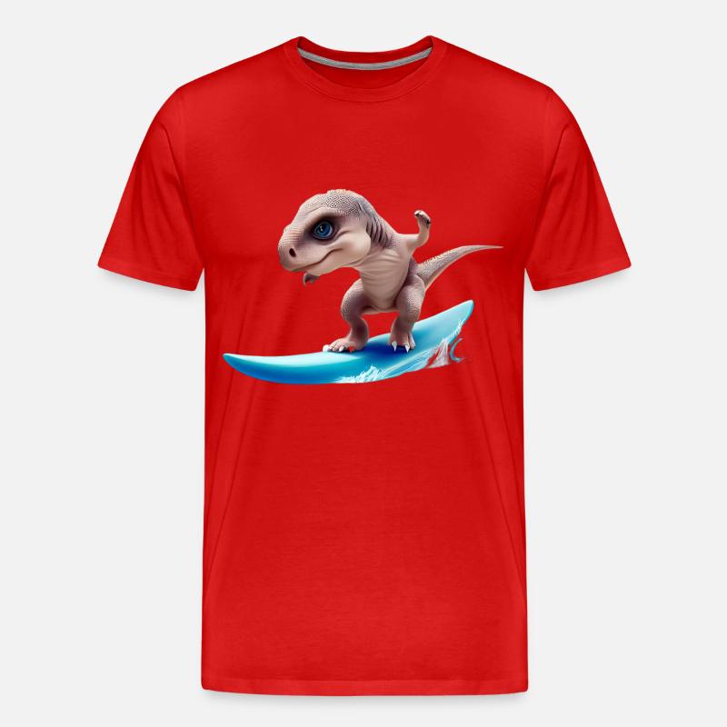 Der Surfer Dino - Männer Premium Bio T-Shirt - Rot