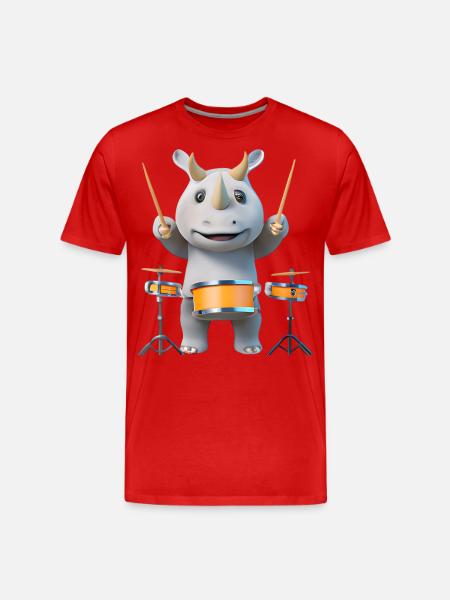 Drum-playing rhinoceros - Men's Premium Organic T-Shirt - red
