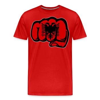 Albanien Flagge Hand Faust - Männer Premium Bio T-Shirt - Rot - Vorne - Damien (186cm)