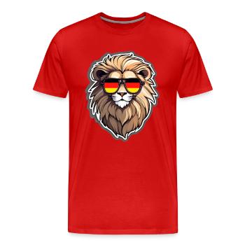 Löwe mit Sonnenbrille Deutschland - Männer Premium Bio T-Shirt - Rot - Vorne - Damien (186cm)