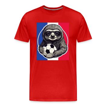 Football Fan Sloth with Sunglasses France - Men's Premium Organic T-Shirt - red - Front - Damien (186cm)